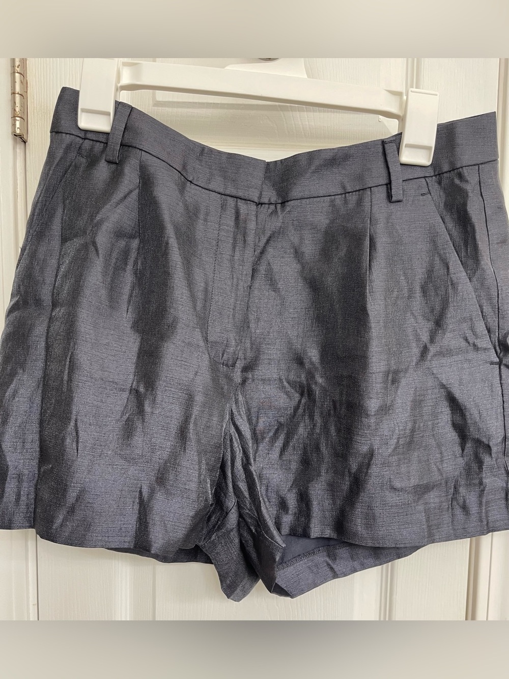 Woman’s  shiny steel blue/gray shorts